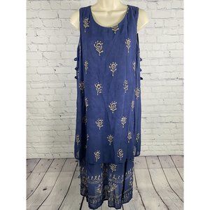 Cop Copine Blue Sleeveless Layered Floral Pullover Shift Dress XS/ S